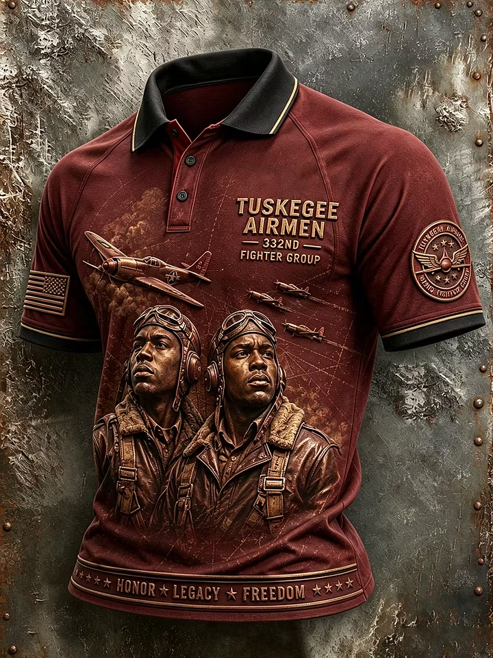 Men's Retro Red Tails Tuskegee Airmen Aircraft Print Polo Shirt